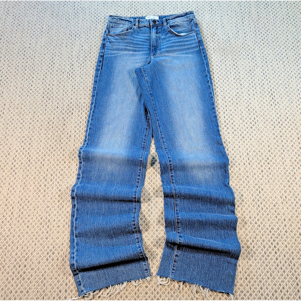 BKE BILLIE Wide Leg Jeans High Rise Distressed Raw Hem 32x36 Light Wash Slim Fit